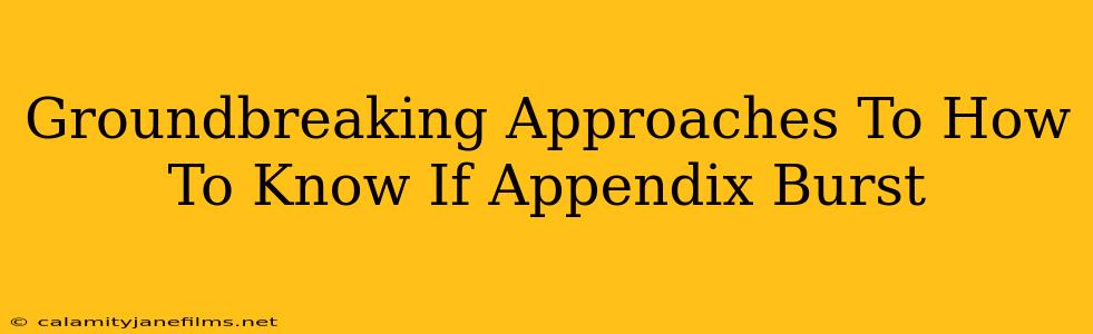 Groundbreaking Approaches To How To Know If Appendix Burst