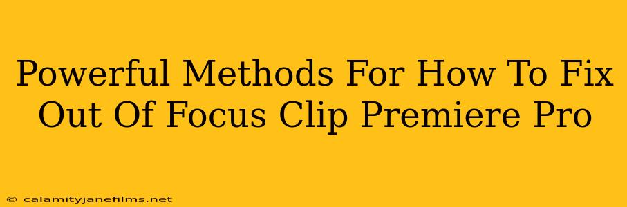 Powerful Methods For How To Fix Out Of Focus Clip Premiere Pro